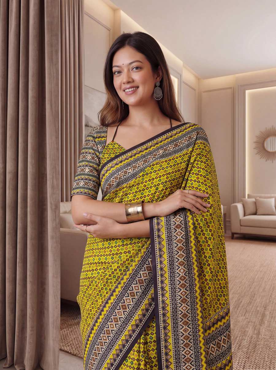 4MODERN CHINON DIGITAL AJRAK PRINT WITH REAL MIRROR WORK SAREE WITH UNSTITCHED BLOUSE PARTY WEAR WHOLESALE PRICE ETHNIC GARMENT (48)