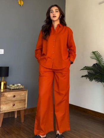 MODERN COTTON PLAIN CO-ORD SET ORANGE