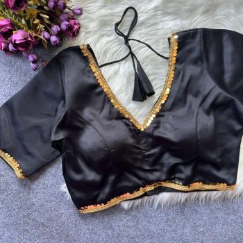NEW ARRIVAL MALAAI SATIN FANCY LACE WORK READY TO WEAR BLOUSE BLACK