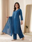 NEW ARRIVAL MUL CHANDERI HAND MIRROR WITH SEQUENCE EMBROIDERY AND CUTWORK TOP PALAZZO WITH DUPATTA TEAL