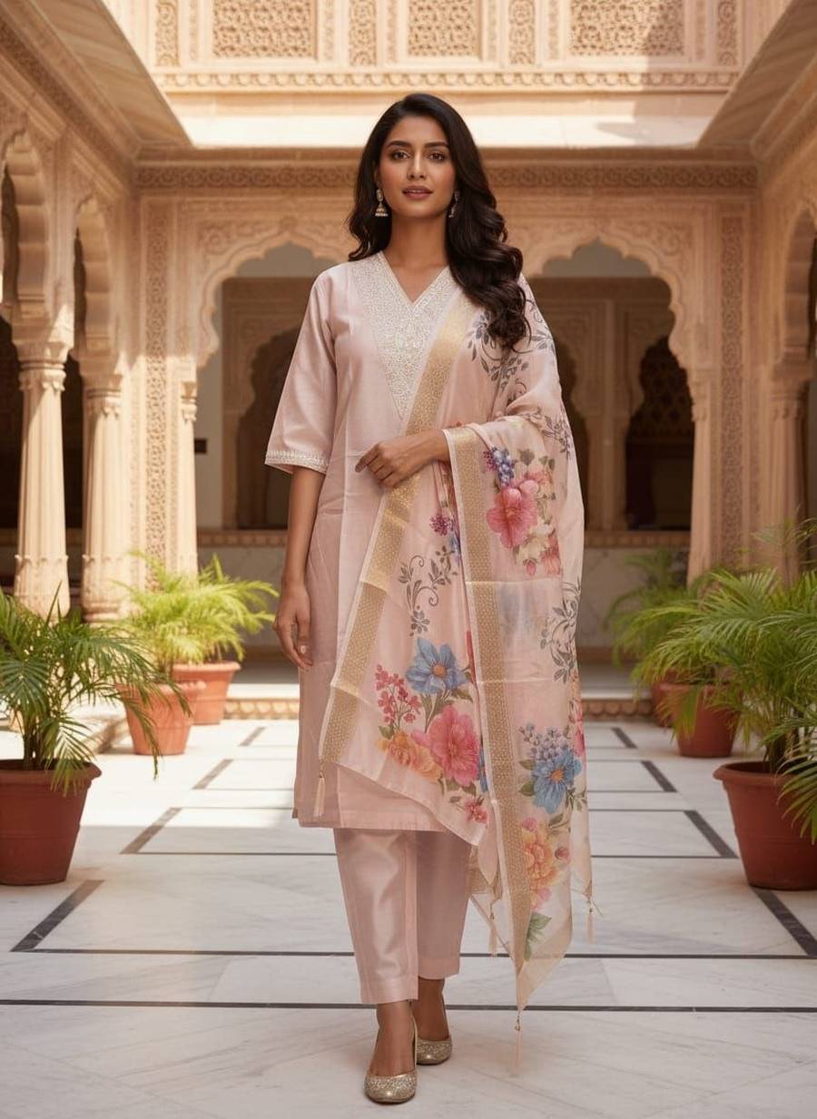 4NEW ARRIVAL ROMAN SILK EMBROIDERY WORK TOP BOTTOM WITH DUPATTA FESTIVE WEAR WHOLESALE PRICE ETHNIC GARMENT (10)