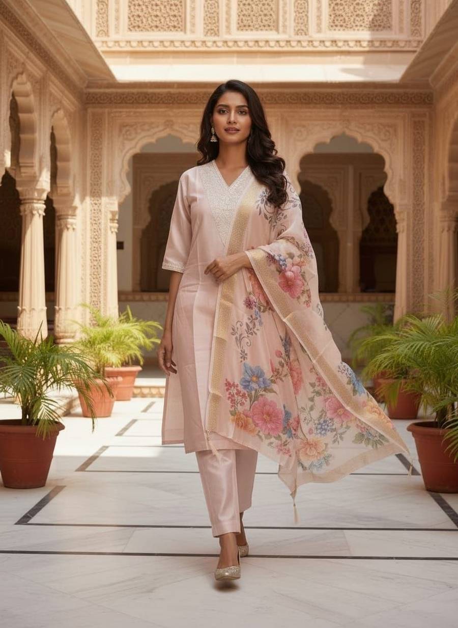 4NEW ARRIVAL ROMAN SILK EMBROIDERY WORK TOP BOTTOM WITH DUPATTA FESTIVE WEAR WHOLESALE PRICE ETHNIC GARMENT (9)