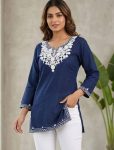 RICH LOOK COTTON EMBROIDERY WORK TOP NAVY BLUE