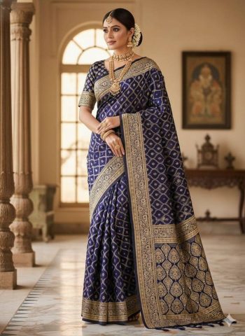 RICH LOOK LICHI SILK WEAVING WORK SAREE WITH UNSTITCHED BLOUSE PURPLE