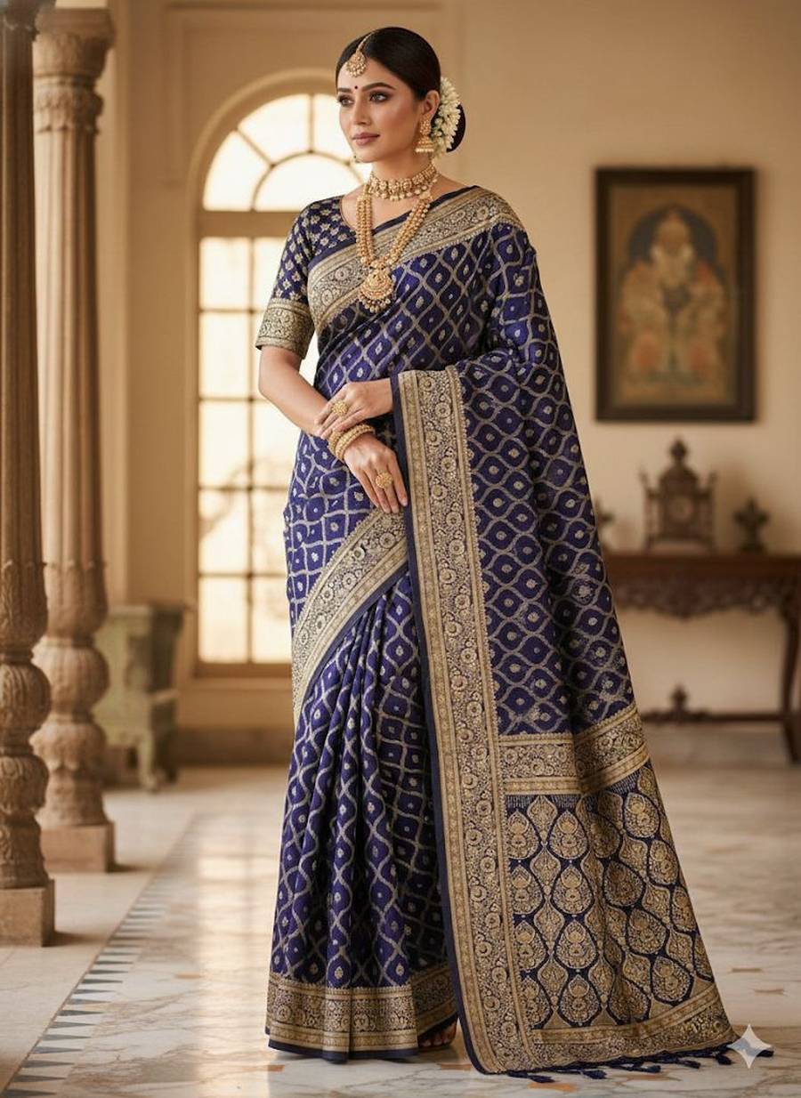 4RICH LOOK LICHI SILK WEAVING WORK SAREE WITH UNSTITCHED BLOUSE FESTIVE WEAR WHOLESALE PRICE ETHNIC GARMENT (2)