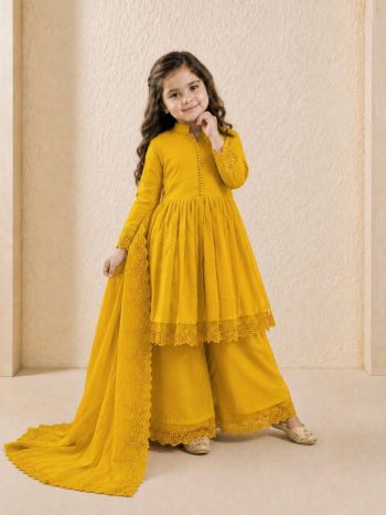 RICH LOOK ROMAN SILK EMBROIDERY WORK GOWN BOTTOM WITH DUPATTA YELLOW