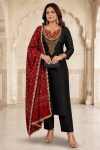 RICH LOOK SLUB COTTON EMBROIDERY WORK TOP BOTTOM WITH DUPATTA BLACK
