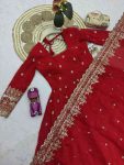 5DESIGNER FENDY SILK EMBROIDERY SEQUENCE WORK GOWN BOTTOM WITH DUPATTA WEDDING WEAR WHOLESALE PRICE ETHNIC GARMENT (35)