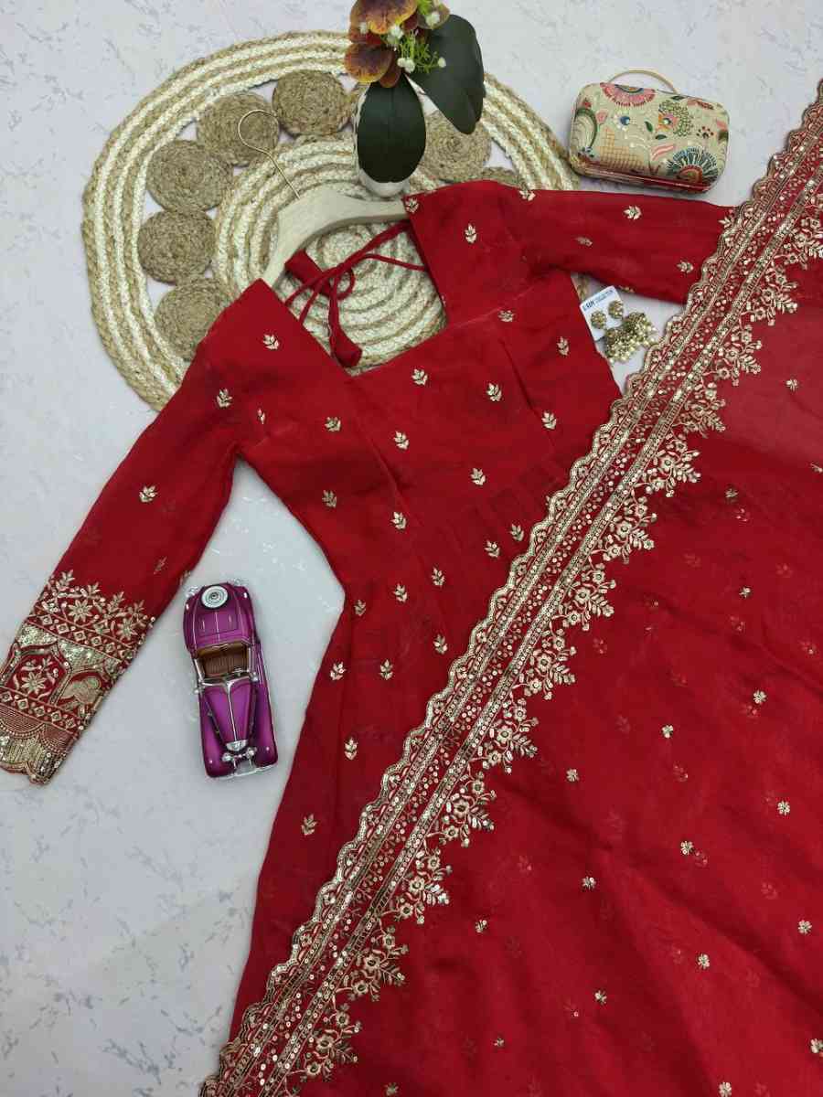 5DESIGNER FENDY SILK EMBROIDERY SEQUENCE WORK GOWN BOTTOM WITH DUPATTA WEDDING WEAR WHOLESALE PRICE ETHNIC GARMENT (34)