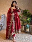 DESIGNER FENDY SILK EMBROIDERY  SEQUENCE WORK GOWN BOTTOM WITH DUPATTA RED