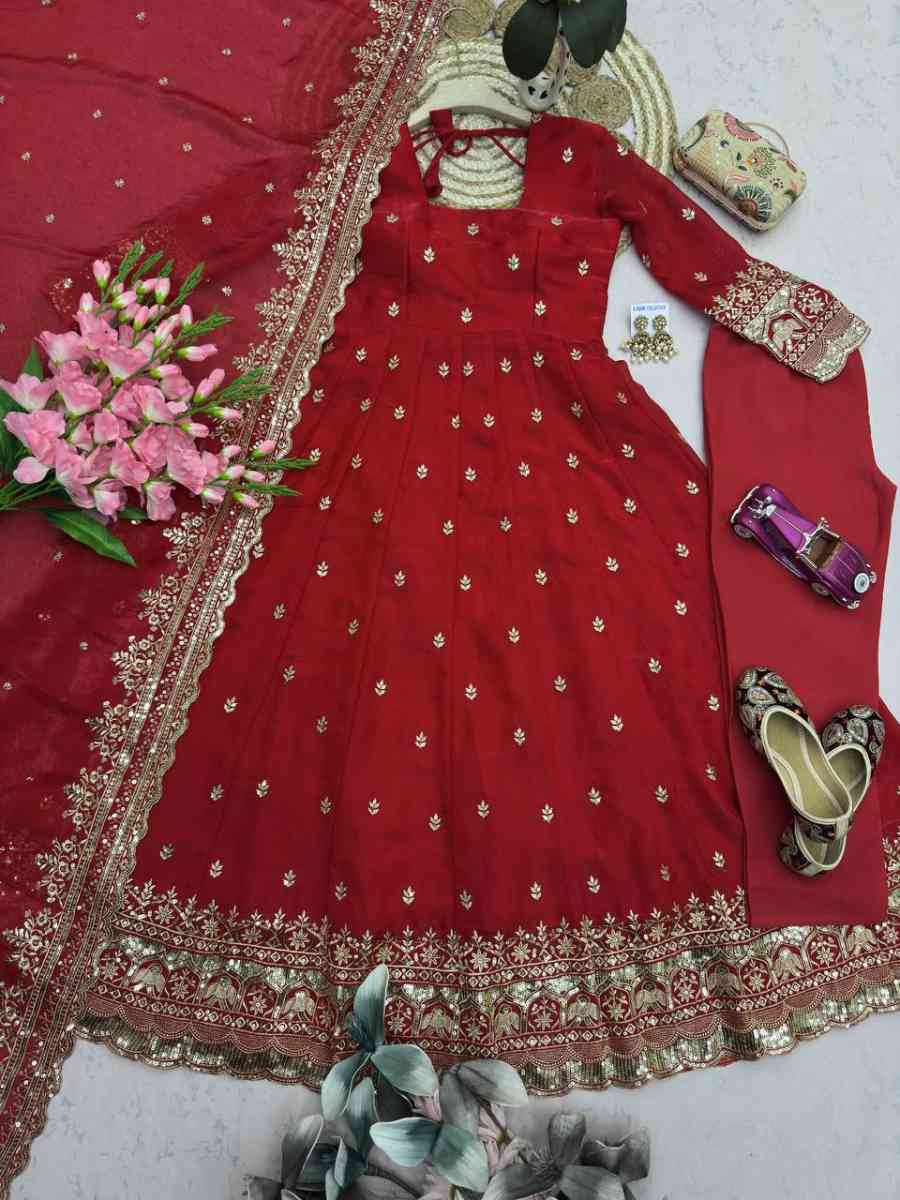 5DESIGNER FENDY SILK EMBROIDERY SEQUENCE WORK GOWN BOTTOM WITH DUPATTA WEDDING WEAR WHOLESALE PRICE ETHNIC GARMENT (36)