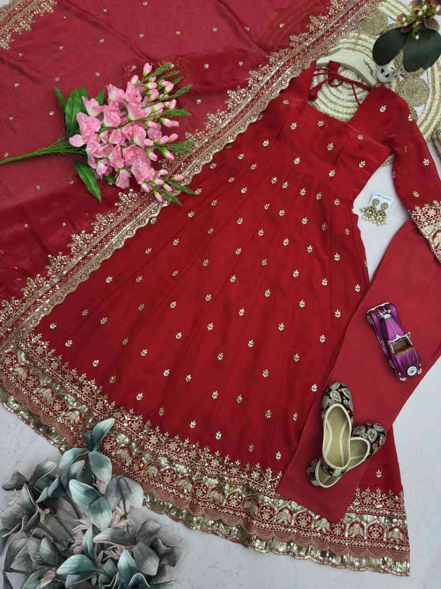 5DESIGNER FENDY SILK EMBROIDERY SEQUENCE WORK GOWN BOTTOM WITH DUPATTA WEDDING WEAR WHOLESALE PRICE ETHNIC GARMENT (37)