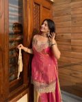 DESIGNER FENDY SILK SEQUENCE EMBROIDERY WORK TOP PALAZZO WITH DUPATTA PEACH