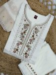 DESIGNER MANGO SILK MULTI EMBROIDERY SEQUENCE WITH HAND WORK TOP BOTTOM WITH DUPATTA WHITE