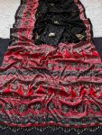 5FANCY SATIN AJARAKH PRINT WITH REAL MIRROR WORK SAREE WITH UNSTITCHED BLOUSE FESTIVE WEAR WHOLESALE PRICE ETHNIC GARMENT (12)