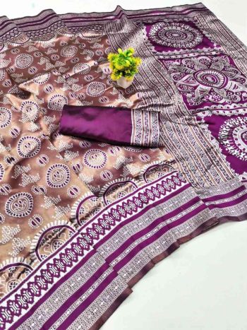 MODERN BANARASI SILK WEAVING WORK SAREE WITH UNSTITCHED BLOUSE WINE