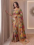 5MODERN CHINON DIGITAL AJRAK PRINT WITH REAL MIRROR WORK SAREE WITH UNSTITCHED BLOUSE PARTY WEAR WHOLESALE PRICE ETHNIC GARMENT (47)