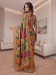 5MODERN CHINON DIGITAL AJRAK PRINT WITH REAL MIRROR WORK SAREE WITH UNSTITCHED BLOUSE PARTY WEAR WHOLESALE PRICE ETHNIC GARMENT (47)