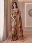 5MODERN CHINON DIGITAL AJRAK PRINT WITH REAL MIRROR WORK SAREE WITH UNSTITCHED BLOUSE PARTY WEAR WHOLESALE PRICE ETHNIC GARMENT (47)