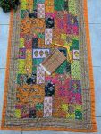5MODERN CHINON DIGITAL AJRAK PRINT WITH REAL MIRROR WORK SAREE WITH UNSTITCHED BLOUSE PARTY WEAR WHOLESALE PRICE ETHNIC GARMENT (47)