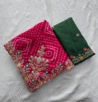 5MODERN GEORGETTE BANDHEJ PRINT WITH EMBROIDERY CUTWORK BORDER SAREE WITH UNSTITCHED BLOUSE WEDDING WEAR WHOLESALE PRICE ETHNIC GARMENT (13)