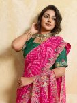 5MODERN GEORGETTE BANDHEJ PRINT WITH EMBROIDERY CUTWORK BORDER SAREE WITH UNSTITCHED BLOUSE WEDDING WEAR WHOLESALE PRICE ETHNIC GARMENT (13)
