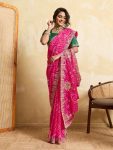 5MODERN GEORGETTE BANDHEJ PRINT WITH EMBROIDERY CUTWORK BORDER SAREE WITH UNSTITCHED BLOUSE WEDDING WEAR WHOLESALE PRICE ETHNIC GARMENT (13)