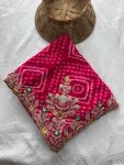 5MODERN GEORGETTE BANDHEJ PRINT WITH EMBROIDERY CUTWORK BORDER SAREE WITH UNSTITCHED BLOUSE WEDDING WEAR WHOLESALE PRICE ETHNIC GARMENT (13)