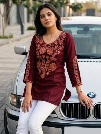 RICH LOOK COTTON EMBROIDERY WORK TOP MAROON