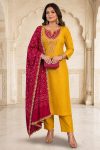 5RICH LOOK SLUB COTTON EMBROIDERY WORK TOP BOTTOM WITH DUPATTA FESTIVE WEAR WHOLESALE PRICE ETHNIC GARMENT (13)