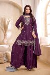5TRENDING CHINON EMBROIDERY, SEQUENCE & CODING WORK TOP PALAZZO WITH DUPATTA FESTIVE WEAR WHOLESALE PRICE ETHNIC GARMENT (2)