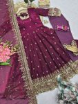 6DESIGNER FENDY SILK EMBROIDERY SEQUENCE WORK GOWN BOTTOM WITH DUPATTA WEDDING WEAR WHOLESALE PRICE ETHNIC GARMENT (41)