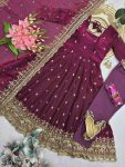 6DESIGNER FENDY SILK EMBROIDERY SEQUENCE WORK GOWN BOTTOM WITH DUPATTA WEDDING WEAR WHOLESALE PRICE ETHNIC GARMENT (41)