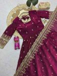 6DESIGNER FENDY SILK EMBROIDERY SEQUENCE WORK GOWN BOTTOM WITH DUPATTA WEDDING WEAR WHOLESALE PRICE ETHNIC GARMENT (41)
