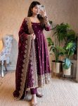 DESIGNER FENDY SILK EMBROIDERY  SEQUENCE WORK GOWN BOTTOM WITH DUPATTA WINE