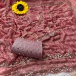 DESIGNER SPACE SILK ORIGINAL GOLD BEADS WORK WITH CUT WORK BORDER SAREE WITH UNSTITCHED BLOUSE PEACH