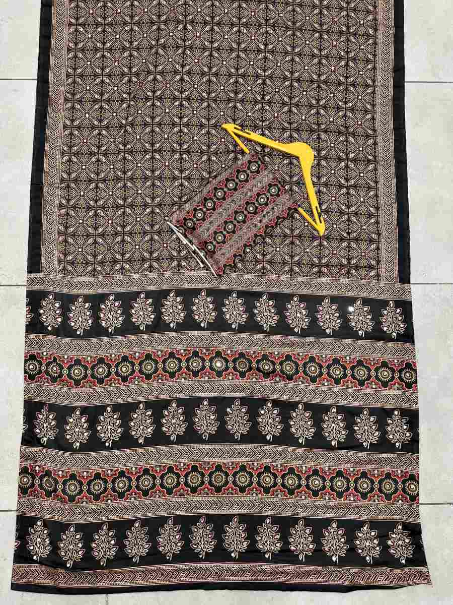 6MODERN CHINON DIGITAL AJRAK PRINT WITH REAL MIRROR WORK SAREE WITH UNSTITCHED BLOUSE PARTY WEAR WHOLESALE PRICE ETHNIC GARMENT (49)