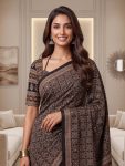 6MODERN CHINON DIGITAL AJRAK PRINT WITH REAL MIRROR WORK SAREE WITH UNSTITCHED BLOUSE PARTY WEAR WHOLESALE PRICE ETHNIC GARMENT (51)