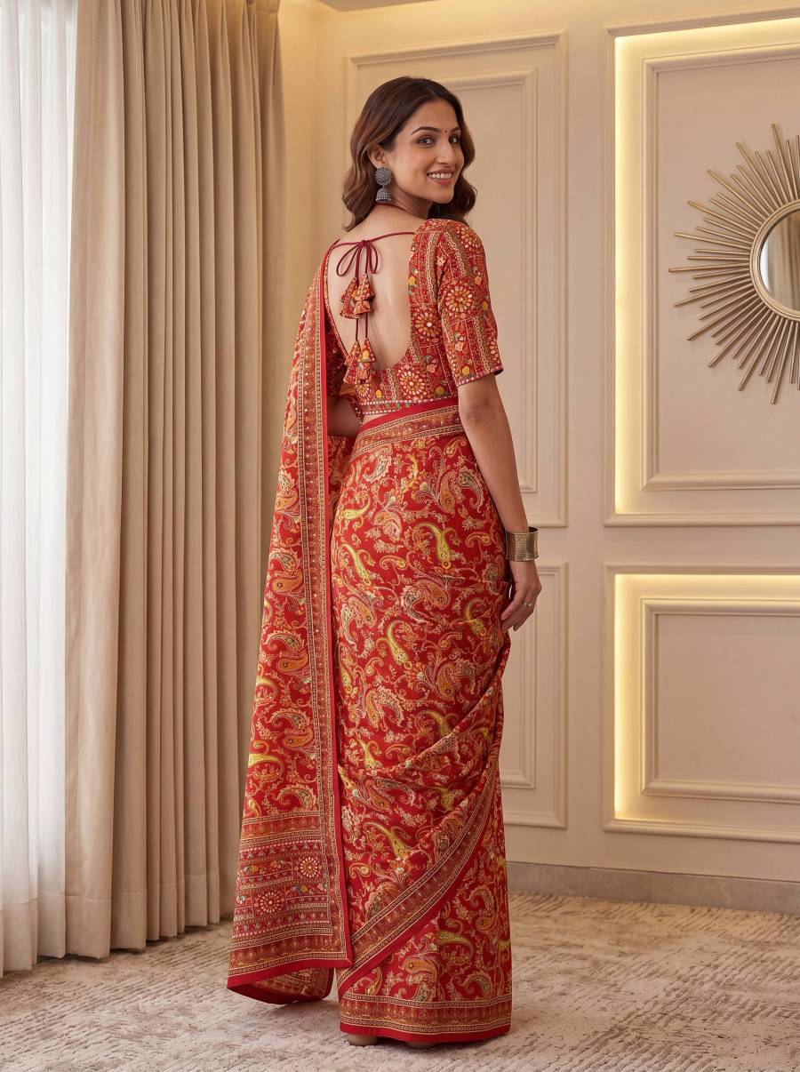 7MODERN CHINON DIGITAL AJRAK PRINT WITH REAL MIRROR WORK SAREE WITH UNSTITCHED BLOUSE PARTY WEAR WHOLESALE PRICE ETHNIC GARMENT (58)