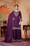 MODERN VICHITRA SILK EMBROIDERY, SEQUENCE & CODING WORK TOP PALAZZO WITH DUPATTA WINE