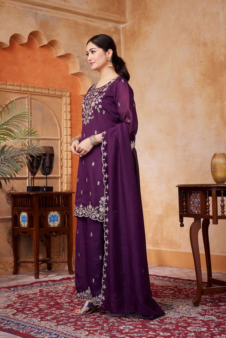 7MODERN VICHITRA SILK EMBROIDERY, SEQUENCE & CODING WORK TOP PALAZZO WITH DUPATTA FESTIVE WEAR WHOLESLALE PRICE ETHNIC GARMENT (3)