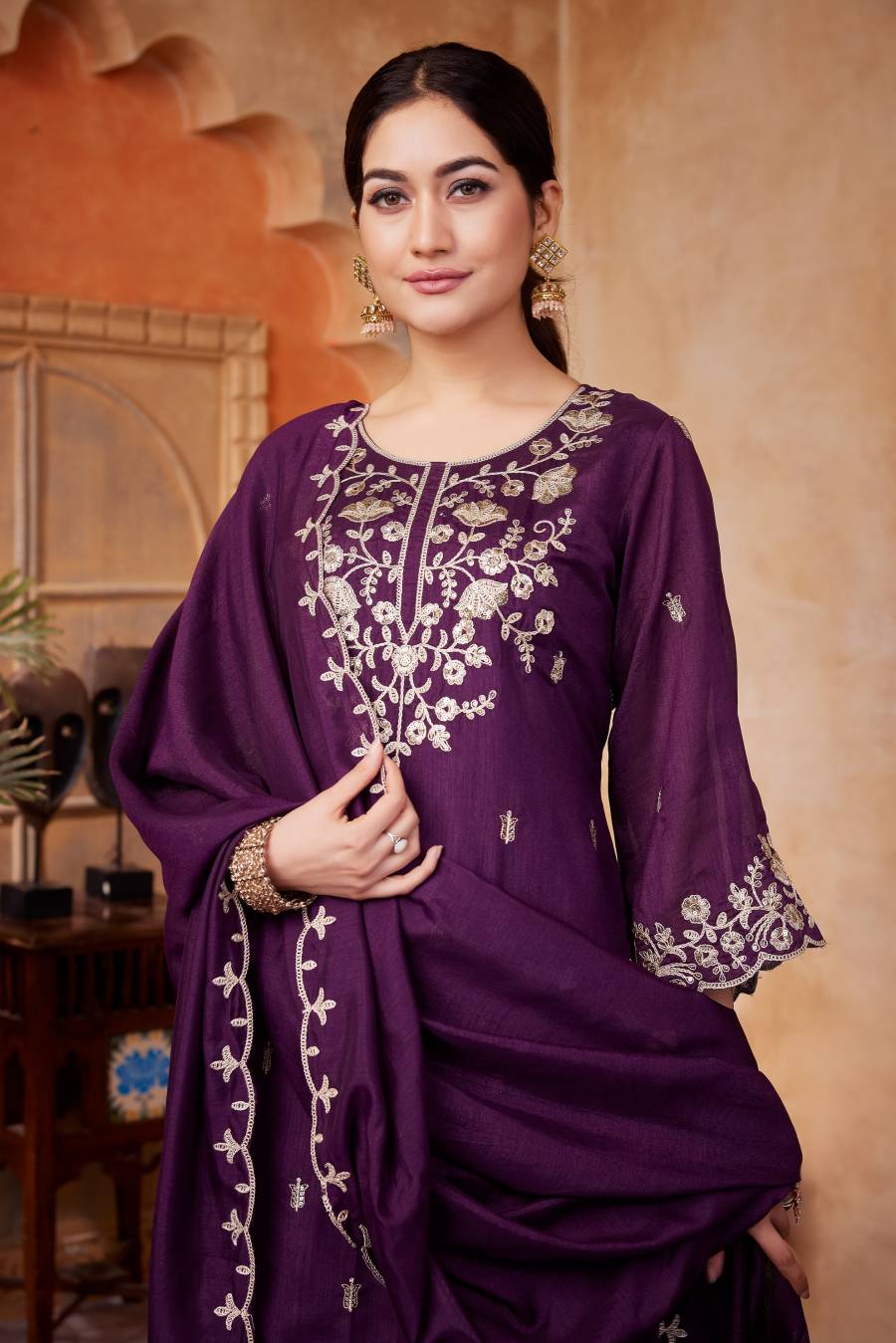 7MODERN VICHITRA SILK EMBROIDERY, SEQUENCE & CODING WORK TOP PALAZZO WITH DUPATTA FESTIVE WEAR WHOLESLALE PRICE ETHNIC GARMENT (5)