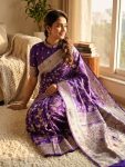 8MODERN SILK FLOWERS AND MINA & ZARI WEAVING BORDER WORK SAREE WITH UNSTITCHED BLOUSE FESTIVE WEAR WHOLESALE PRICE ETHNIC GARMENT (13)