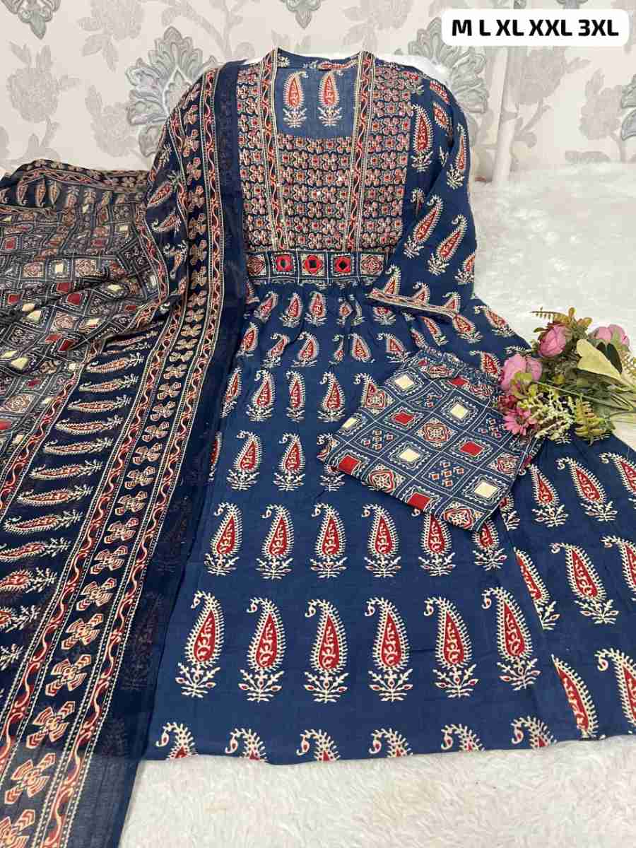 8NEW ARRIVAL COTTON JAIPURI BAGRU PRINT WITH MIRROR WORK TOP BOTTOM WITH DUPATTA FESTIVE WEAR WHOLESALE PRICE ETHNIC GARMENT (18)
