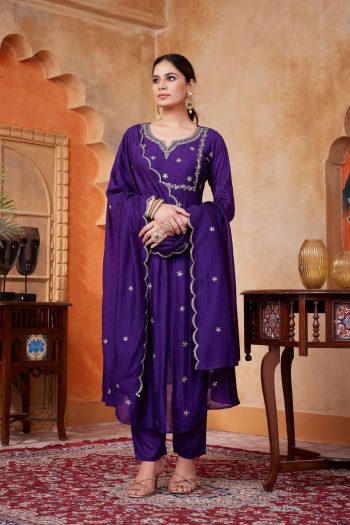 MODERN VICHITRA SILK EMBROIDERY, SEQUENCE & CODING WORK TOP PALAZZO WITH DUPATTA PURPLE