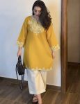 RICH LOOK COTTON EMBROIDERY WORK CO-ORD SET YELLOW
