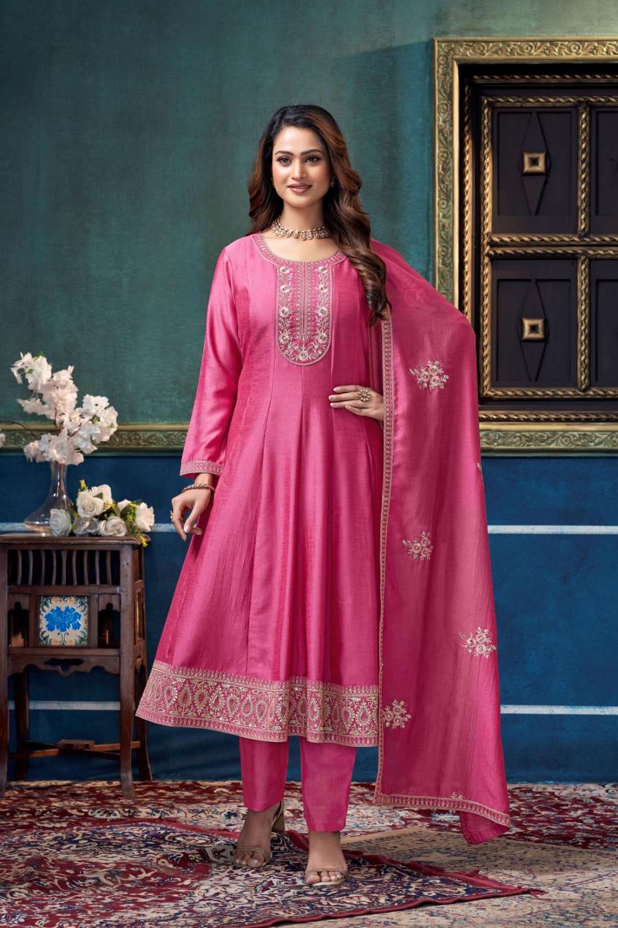 9NEW ARRIVAL VICHITRA SILK EMBROIDERY, SEQUENCE & CODING WORK TOP BOTTOM WITH DUPATTA FESTIVE WEAR WHOLESALE PRICE ETHNIC GARMENT (8)