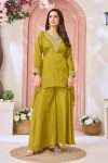 ATTRACTIVE CHINON EMBROIDERY, SEQUENCE & CODING WORK TOP PALAZZO CO-ORD SET LEMON