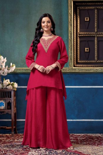 ATTRACTIVE CHINON EMBROIDERY, SEQUENCE & CODING WORK TOP PALAZZO CO-ORD SET RANI