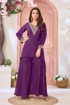 ATTRACTIVE CHINON EMBROIDERY, SEQUENCE & CODING WORK TOP PALAZZO SET PARTY WEAR WHOLESALE PRICE ETHNIC GARMENT (26)